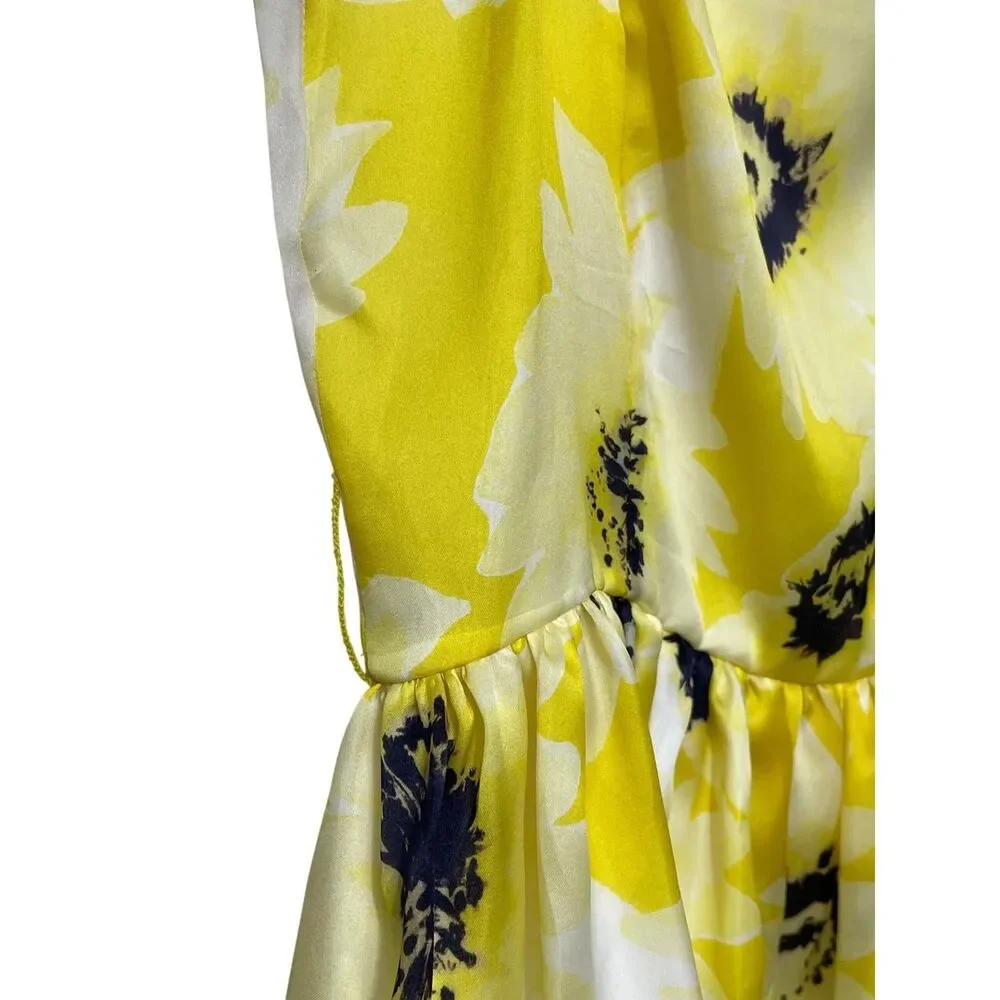 Kate Spade Sunflower Print Silk Cocktail Mini Dress Square Neck in Yellow 10